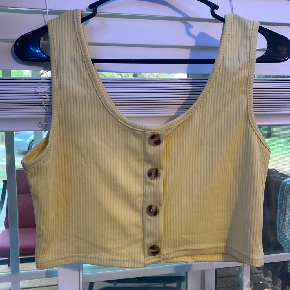Yellow Romwe Tank Top Crop Top